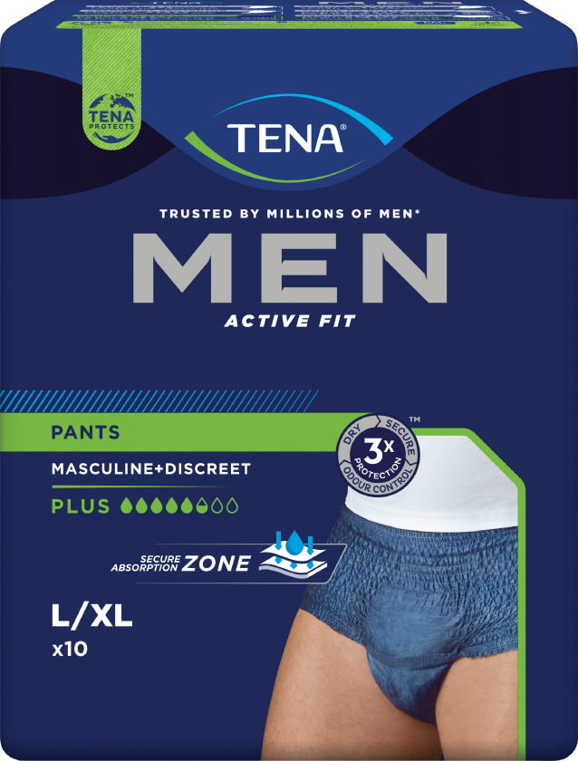 Tena MEN Pants Active Fit Plus, Large/X-Large, 10 stk.