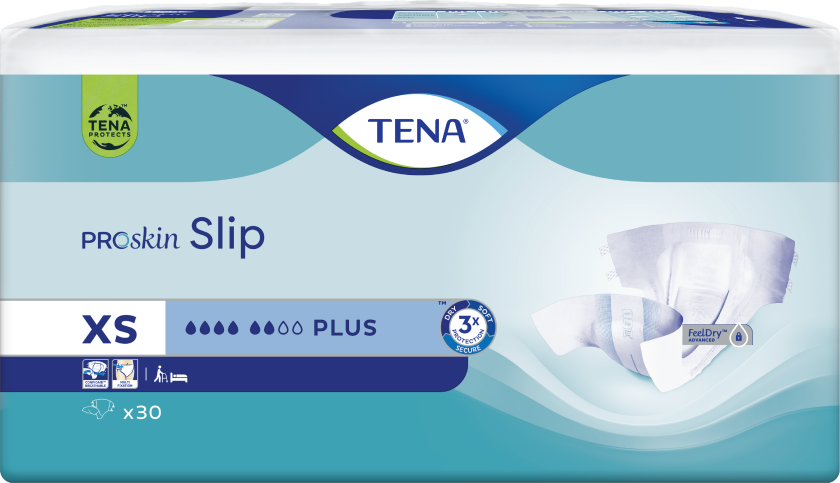 Tena Slip Plus, X-small, Alt-i-ett bleie, 30 stk.