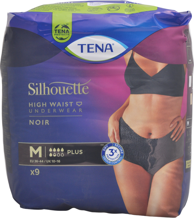 Tena Silhouette Plus High Waist Black, Medium, sort, 9 stk