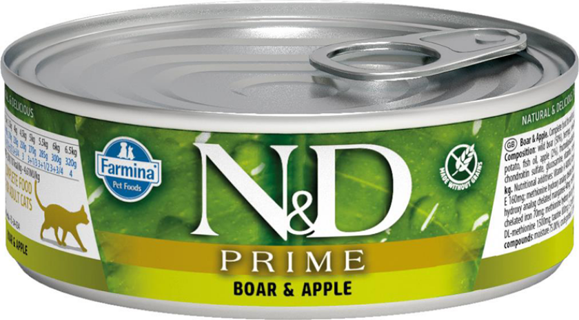 N&D Prime Wil Boar & Apple Våtfôr til katt 12 x 80 g