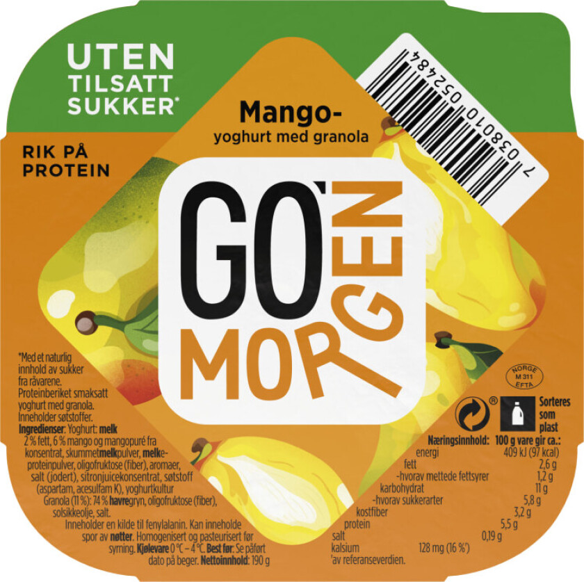 Tine Go' Morgen Zero Mango 190g