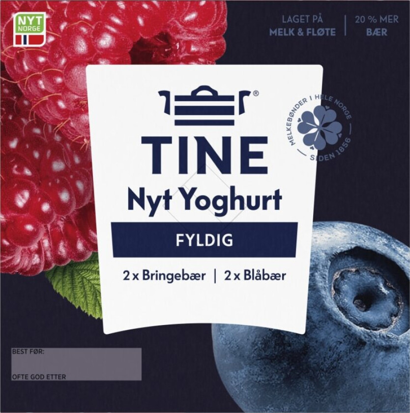 Tine Nyt Yoghurt Blåbær og Bringebær 4x125g