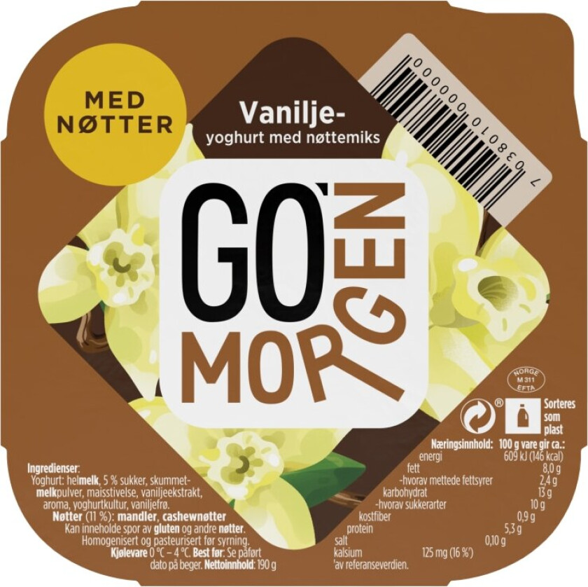 Go Morgen Yoghurt Vanilje/Nøtter 190g Tine