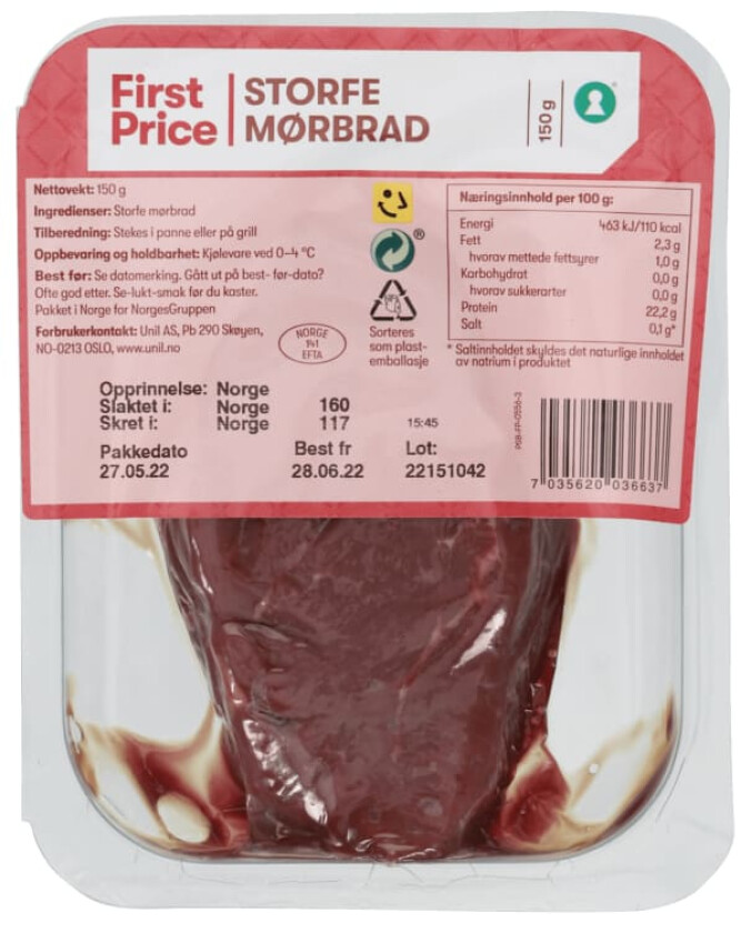 Storfe Mørbrad 150g