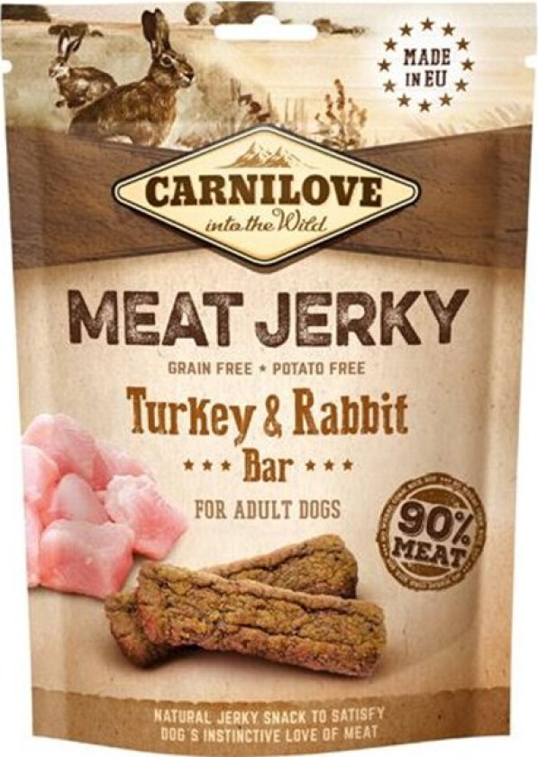 Bilde av Dog Meat Jerky Turkey & Rabbit Bar Godbiter til hund 100 g