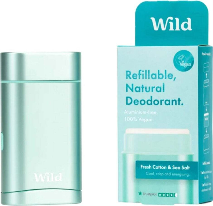 Wild Aqua Case And Fresh Cotton & Sea Salt Dedorant  Startpakke 40g