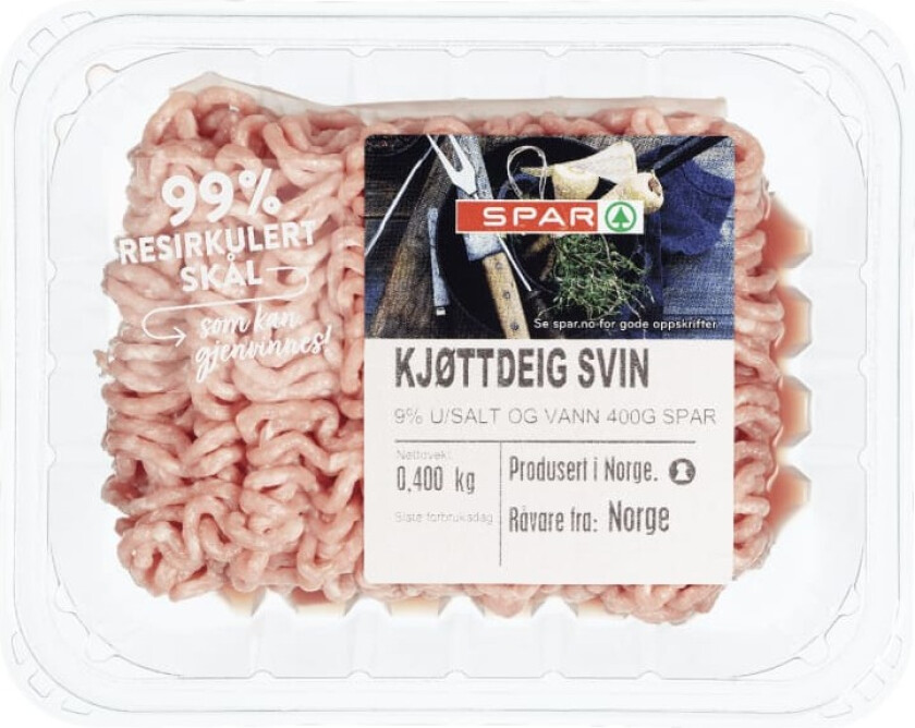 Kjøttdeig Svin 9% u/Salt og Vann 400g