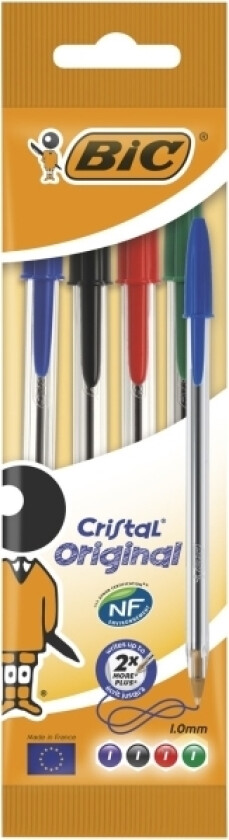 Bic Cristal Original-kulepenner med Medium Spiss (1.0 Mm) – Assorterte Farger Pakke med 4