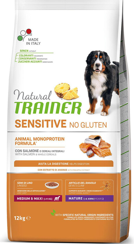 Bilde av Natural Trainer Sensitive No Gluten Medium/Maxi Mature med laks - 12 kg