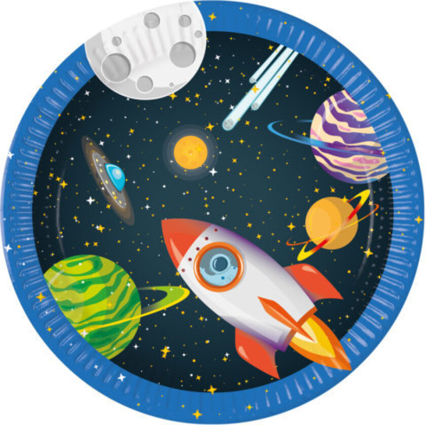 Papptallerken verdensrommet - Rocket Space, pk/8