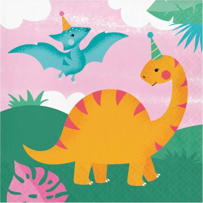 Servietter Rosa Dinosaur pk/16