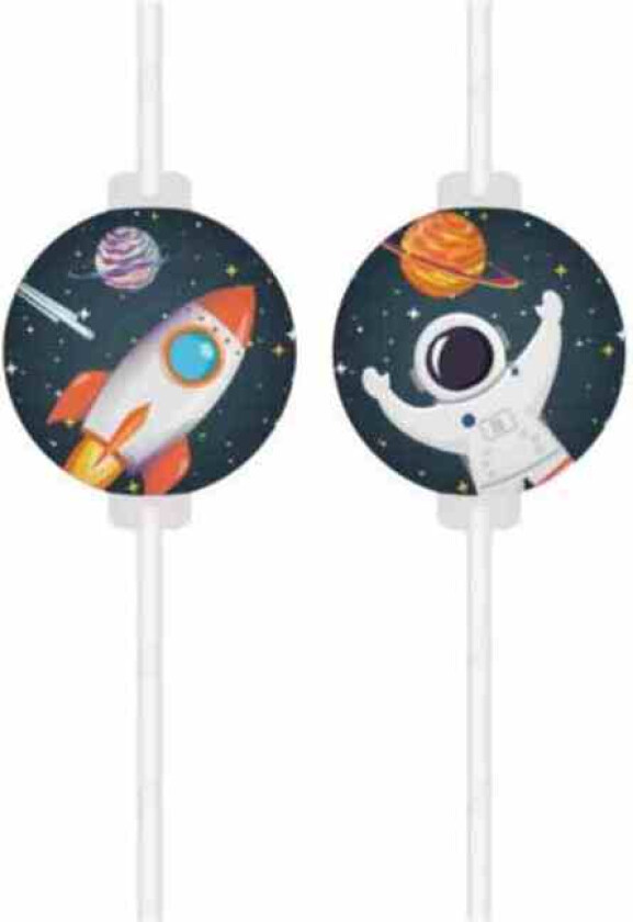 Papirsugerør med dekor, Verdensrommet - Rocket Space, pk/4