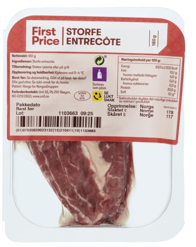 Bilde av Storfe Entrecote 180g