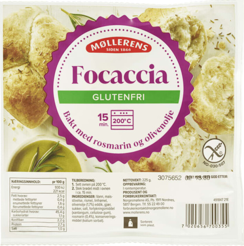 Bilde av Møllerens Focaccia 225g Glutenfri