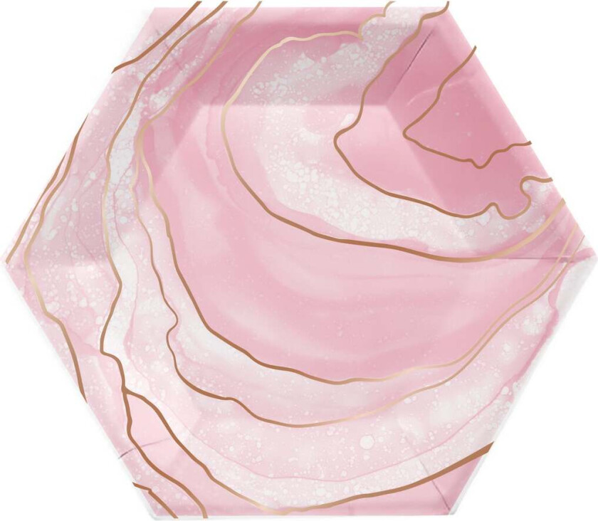 Bilde av Papptallerken Marmor -Rosa og Rosegull- 20cm pk/8